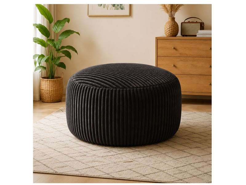  Fauteuil pouf rond à mousse à mémoire de forme, assise souple en velours côtelé noir, 100 × 100 × 50 cm  - Conforama B