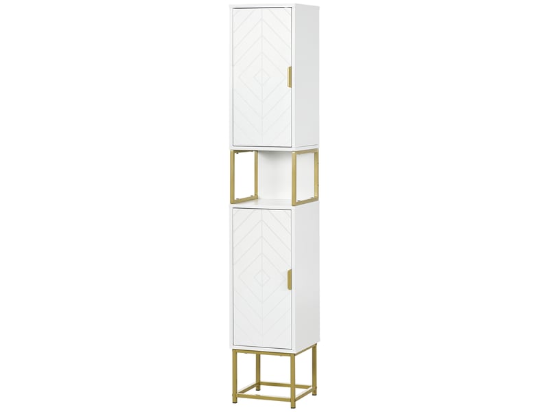  Colonne de salle de bain 2 portes 1 niche mdf et acier blanc et doré 30 x 30 x 170,7 cm  - Conforama B