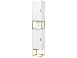 Colonne de salle de bain 2 portes 1 niche mdf et acier blanc et doré 30 x 30 x 170,7 cm