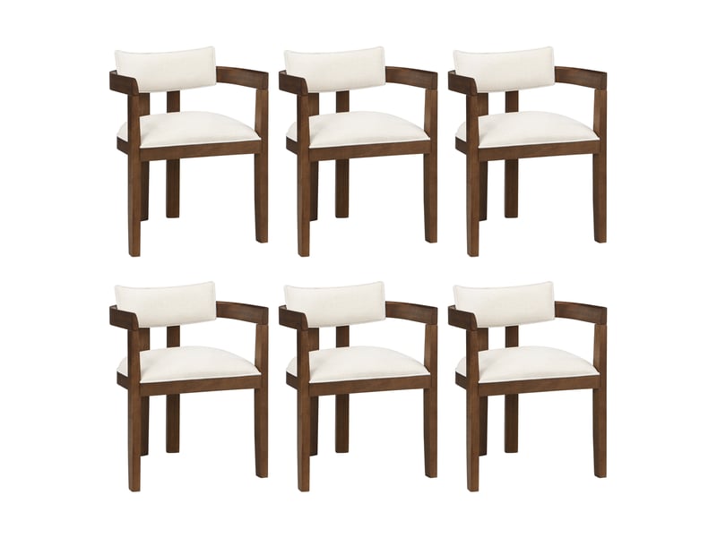  Lot de 6 chaises de salle à manger,57.5x60.5x78.5 cm,avec accoudoirs,lin,noyer  - Conforama A