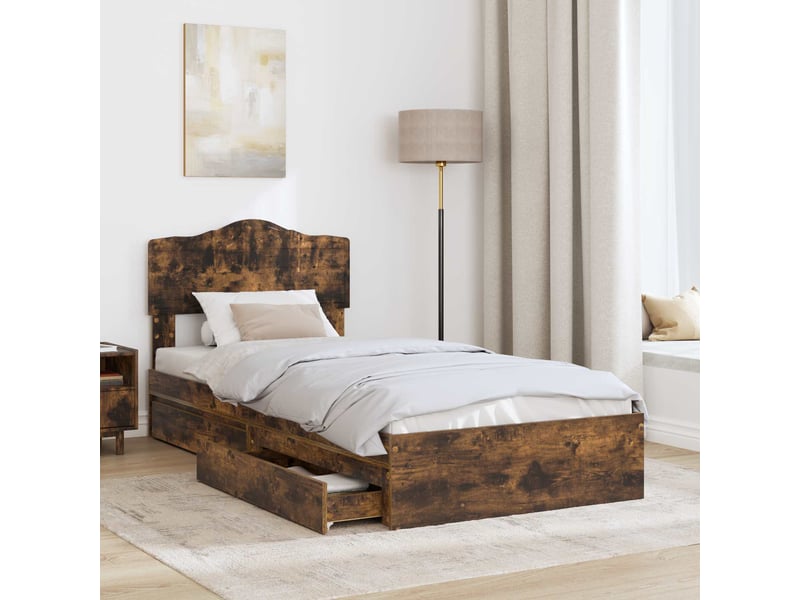 Lit simple- lit adulte - lit de rangement chêne fumé 70 x 190 cm bois d'ingénierie - Conforama B
