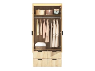 Armoire 90x47x200 cm avec miroir et éclairage led, 1 penderie, 4 tiroirs, mdf, bois clair, chambre et dressing, déco