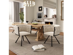 Chaise de salle à manger pivotante à 360 degrés lot de 4 avec accoudoirs et dossier incurvé en velours beige