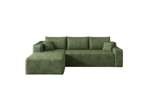 Canapé d’angle vert en velours côtelé, canapé en l 241 cm, 3 places à assise profonde pour salon, mousse haute élasticité