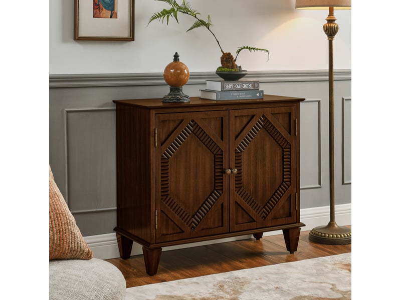  Buffet 96.52x47.96x21.29 cm avec étagère réglable en bois et mdf coloris noyer  - Conforama B