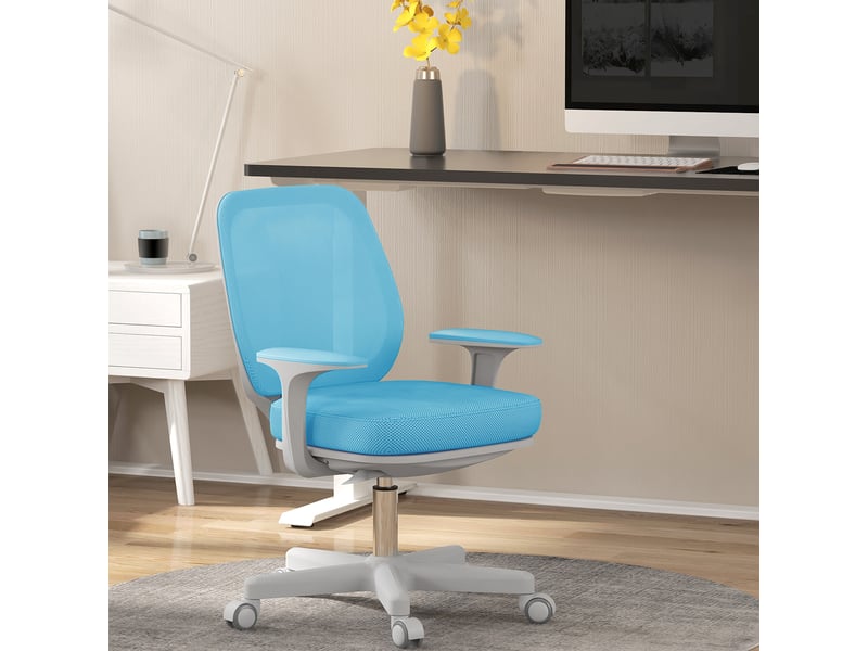  Fauteuil de bureau ergonomique inclinable à hauteur réglable et 5 roulettes, 55 x 48 x 82,5-94,5 cm, bleu  - Conforama D