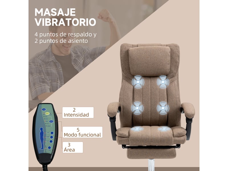  Fauteuil de bureau inclinable et pivotant avec 6 points de massage vibrants et télécommande, 65 x 61 x 108-118 cm, marron  - Conforama E
