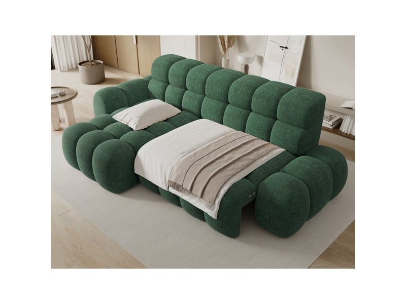  Canapé d'angle convertible bulla 3 places vert émeraude angle gauche – tissu bouclette avec extension d'assise électrique  - Conforama E