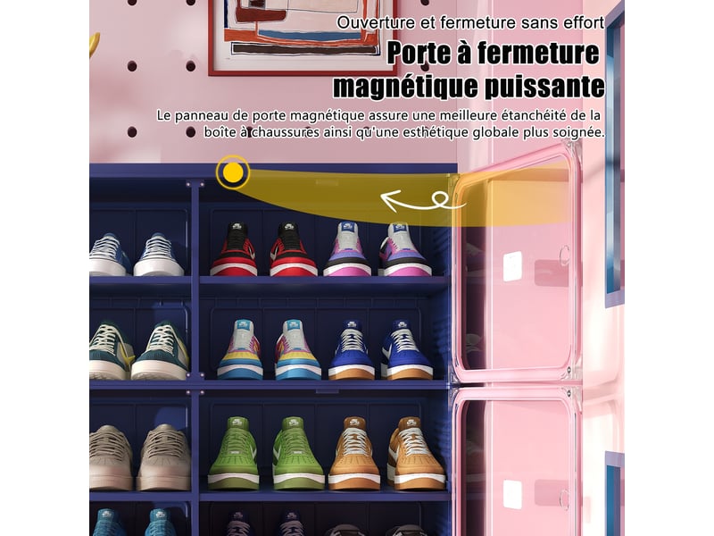  Meuble à chaussures pliable - 85x33,5x104,3 cm - meuble de rangement à 2 colonnes et 6 niveaux - bleu et rose  - Conforama D
