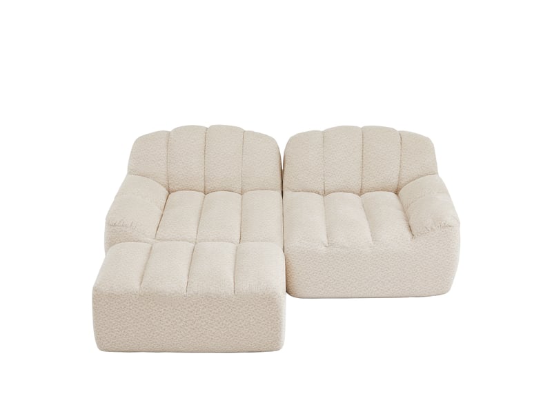  Canapé d’angle coquille 2 places avec pouf beigeblanc – 210 x 165 x 79 cm Fay Lum - Conforama A