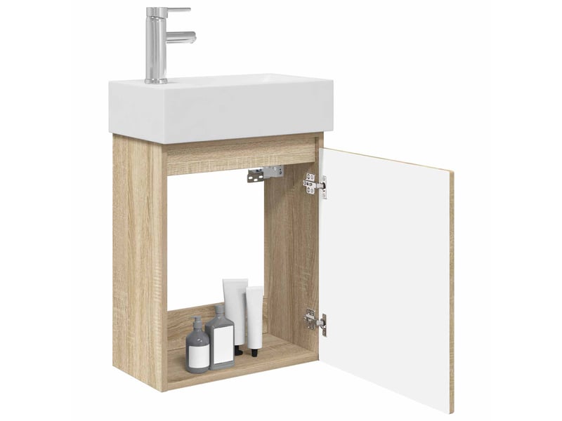  Meuble de rangement salle de bain avec robinet chêne sonoma shl1801  - Conforama C