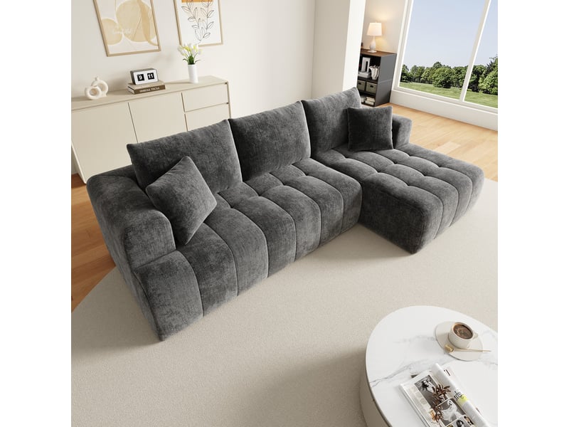 Canapé d'angle en forme de l ,3 places,tissu chenille confortable,244x136x79,gris - Conforama D