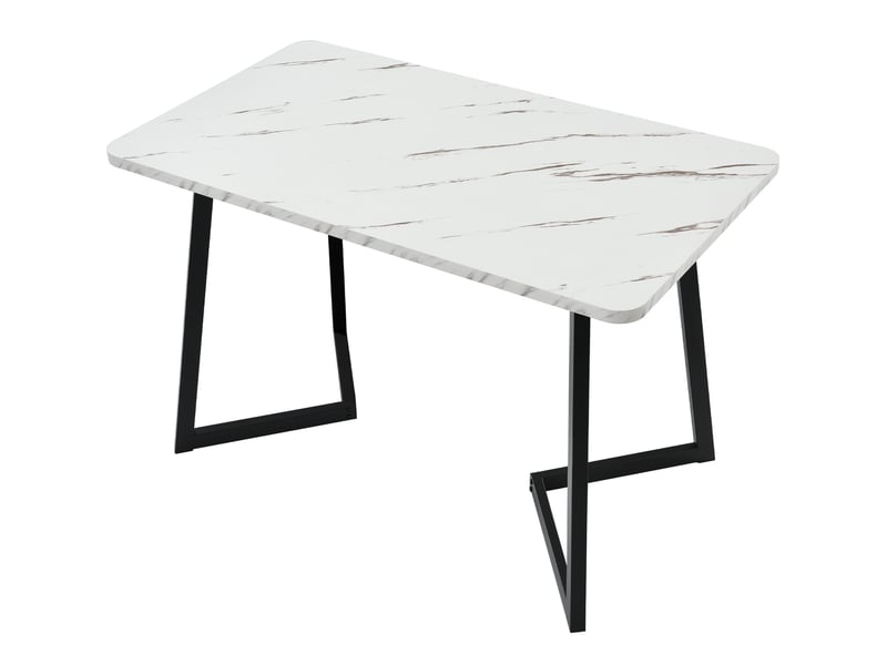  Table à manger rectangulaire, 117x68x75 cm, élégante effet marbre, plateau mdf, piètement métal, coloris noir et blanc  - Conforama E