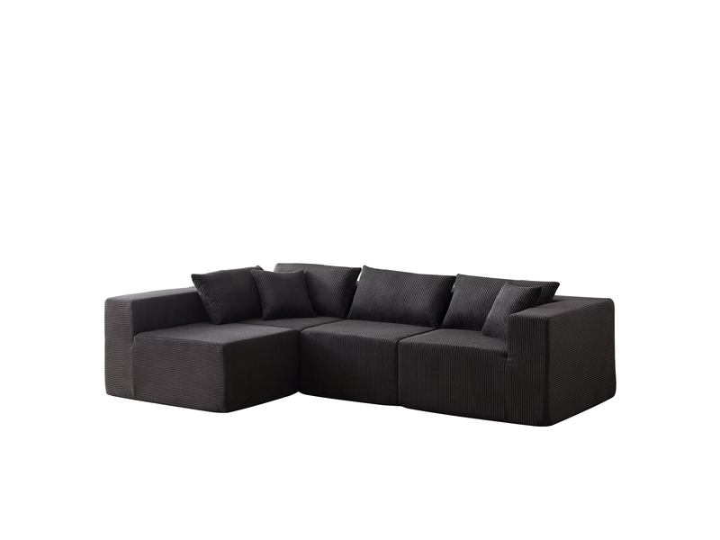  Canapé d'angle compressée en l en velours côtelé,264x167x71cm,canapé modulaire 4 pièces en mousse,sans montage,noir  - Conforama A