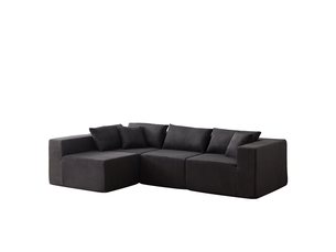 Canapé d'angle compressée en l en velours côtelé,264x167x71cm,canapé modulaire 4 pièces en mousse,sans montage,noir
