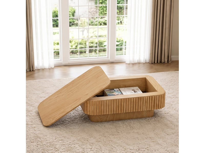  Table basse rectangulaire avec rangement caché – mdf plaqué bois – 98 x 60 x 35 cm, naturel  - Conforama C