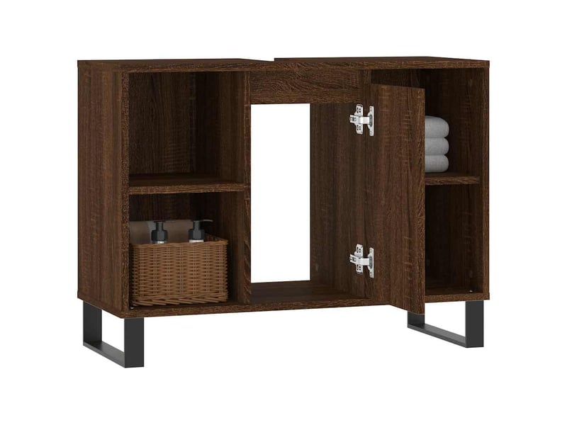  Meuble salle de bain rangement, commode chêne marron 80x33x60cm bois d'ingénierie shl7418  - Conforama D
