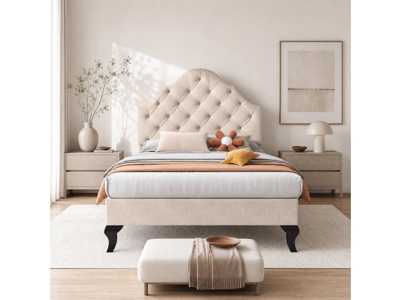  Lit simple 90x200 cm en velours beige avec tête de lit réglable  - Conforama D