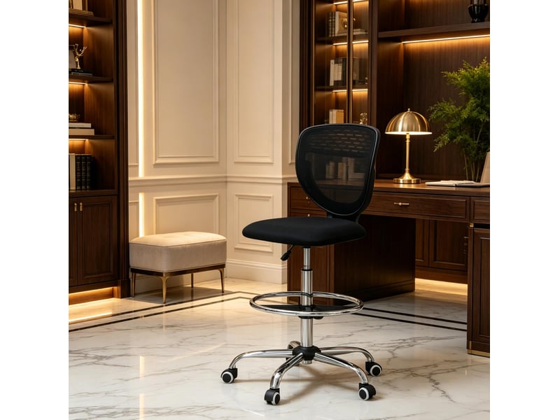  Chaise de bureau haute en maille 59x59x106-126 cm – noir – hauteur réglable avec repose-pieds  - Conforama D