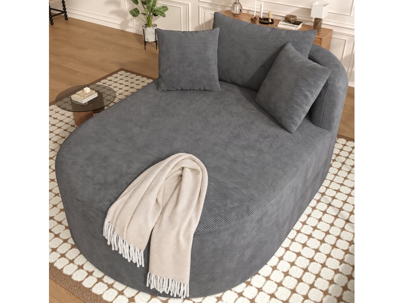  Fauteuil relax ovale à assise profonde sans montage en velours côtelé gris foncé, 170 × 112,5 × 83 cm  - Conforama B
