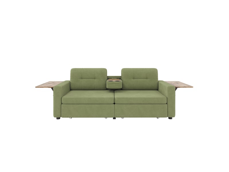  Canapé 2 places avec 2 tiroirs et tablettes réglables en chenille verte  - Conforama D