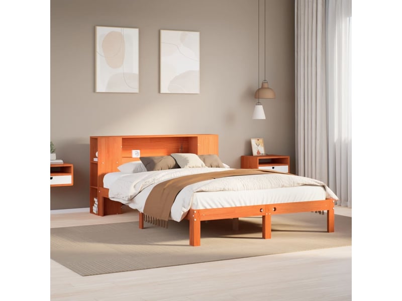  Lit adulte, lit double, lit bibliothèque sans matelas marron 140x200cm pin massif cf18002  - Conforama B