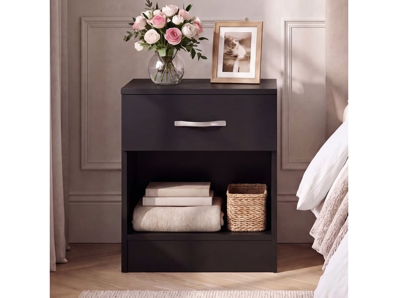  Table de chevet riano, commode de nuit, chambre, 47x40x36cm, set de 2, 1 tiroir, noir 3332392 - Conforama C
