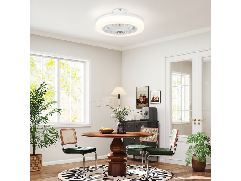  Ventilateur de plafond avec lumière et télécommande 6 vitesses, minuterie, luminosité réglable, blanc  - Conforama D
