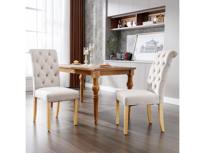  Chaises de salle à manger lot de 4 avec dossier courbé  - pieds en chêne, velours beige  - Conforama C
