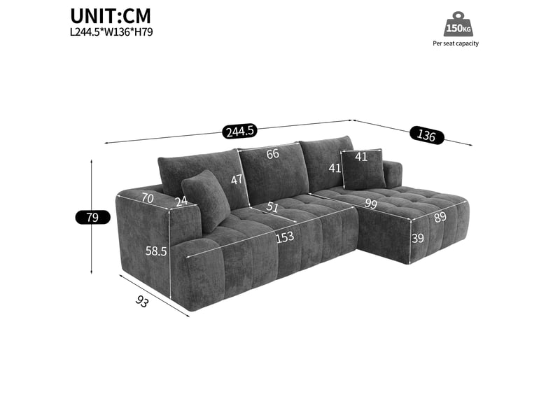  Canapé d'angle modulable 244,5 x 136 x 79 cm – gris – sans montage, design bas et confortable  - Conforama C