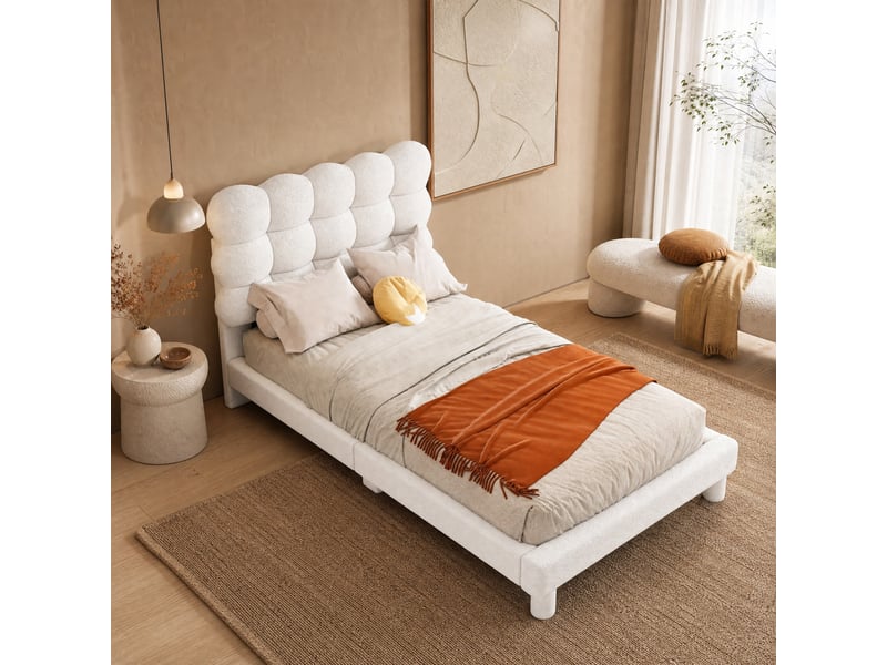  Lit 90x200 cm, tête de lit réglable 3 positions, mdf, blanc sans matelas  - Conforama B