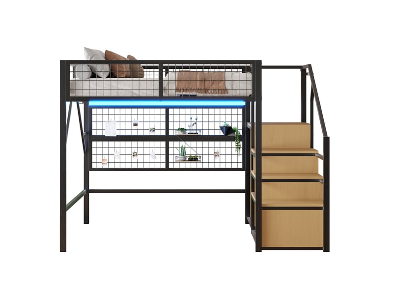  Lit mezzanine 140x200cm coloris noir led métal lit enfant noir - Conforama A