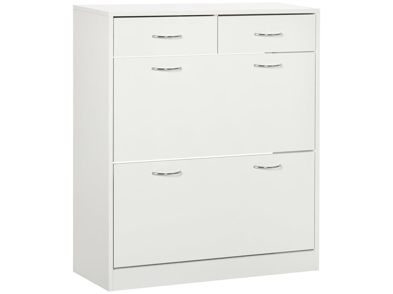  Étagère à chaussures 12 paires avec 2 étagères internes réglables et 2 tiroirs, en bois, 80 x 30 x 91,5 cm, blanche  - Conforama A