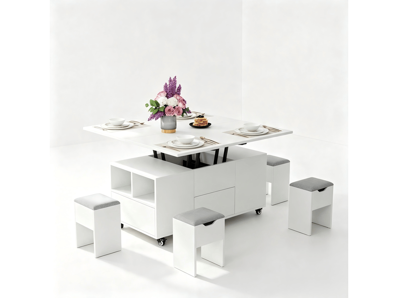  Table basse extensible à plateau relevable (blanche)  - Conforama A