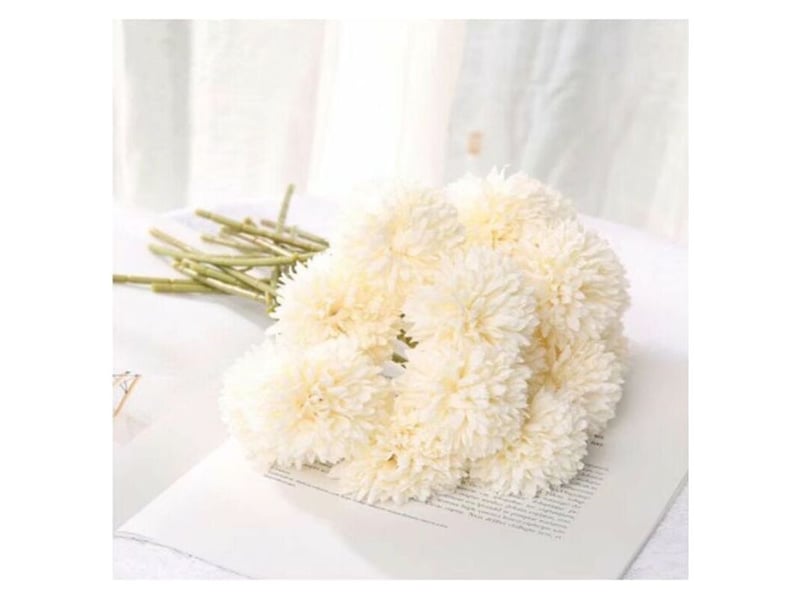  Petite boule artificielle chrysanthème branche unique petite boule chrysanthème affichage à la maison fleurs séchées simples et propres melaleuca chrysanthème petit frais (10 blanc)  - Conforama A