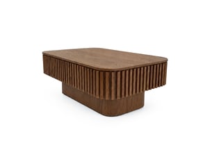 Table basse noyer 98 cm - façade rainurée, rangement caché - placage bois massif