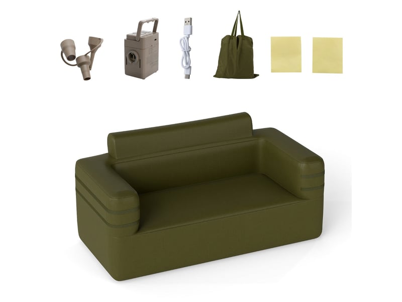 Canapé gonflable 2 places 176 x 84 x 81 cm confort optimal et rangement pratique en pvc vert 20_0011016  - Conforama A
