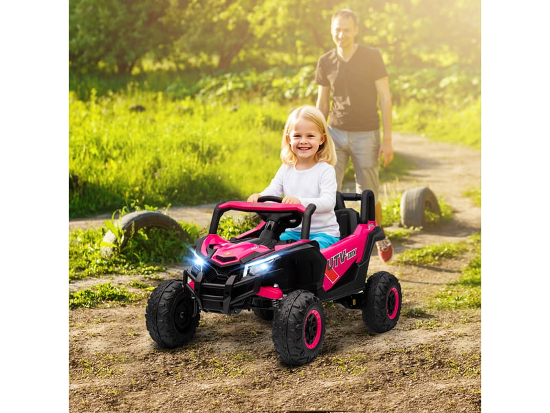  Voiture électrique 12v pour enfants, télécommande, ceinture de sécurité, klaxon, phares led, port usb, pour les 3-5 ans, rose  - Conforama C
