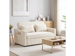 Canapé convertible 2 places dossier inclinable 2 coussins tissu chenille beige clair