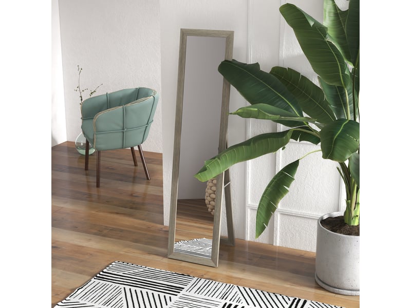  Miroir sur piedmur rectangulaire 37 x 157 cm avec cadre en bois gris  - Conforama D