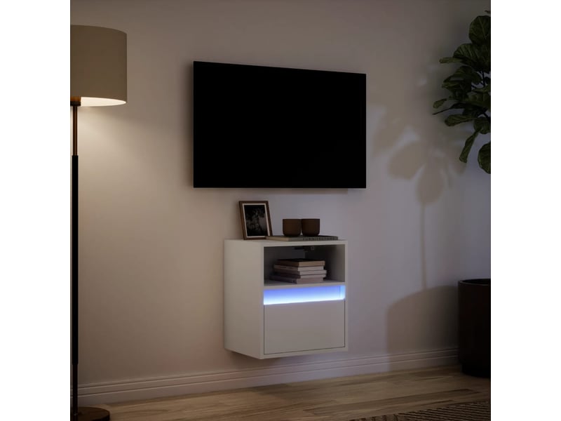  Meuble tv - banc tv - meuble de rangement mural avec lumières led blanc 41x31x45 cm  - Conforama E