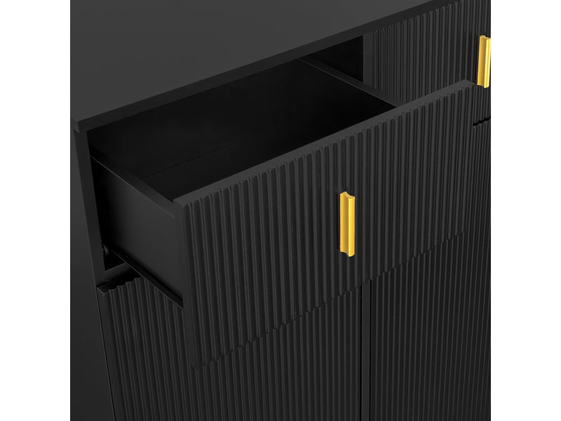 Meuble à chaussures noir 83x35x101 cm, buffet avec 2 tiroirs et 2 portes, structure panneau particules  - Conforama D