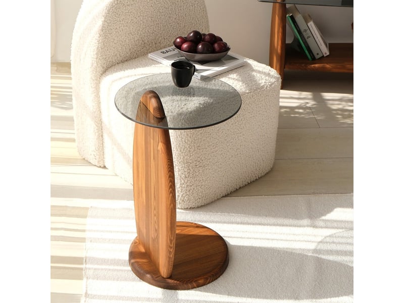 Table basse en verre trempé et bois de pin surf - Conforama C