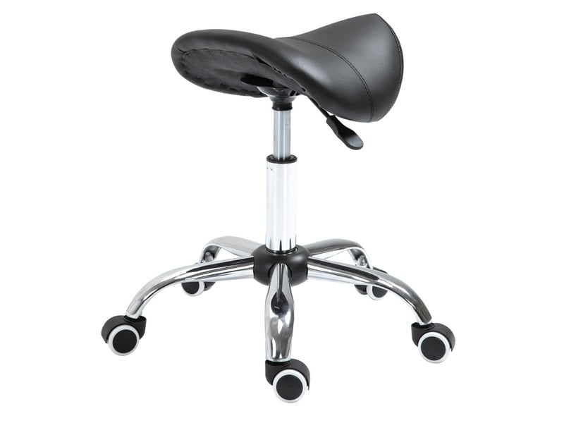  Tabouret de travail 49x18x48 cm, pivotant et réglable en hauteur, avec 5 roulettes robustes en métal, similicuir noir  - Conforama A