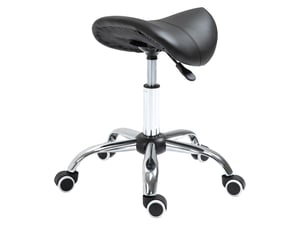 Tabouret de travail 49x18x48 cm, pivotant et réglable en hauteur, avec 5 roulettes robustes en métal, similicuir noir