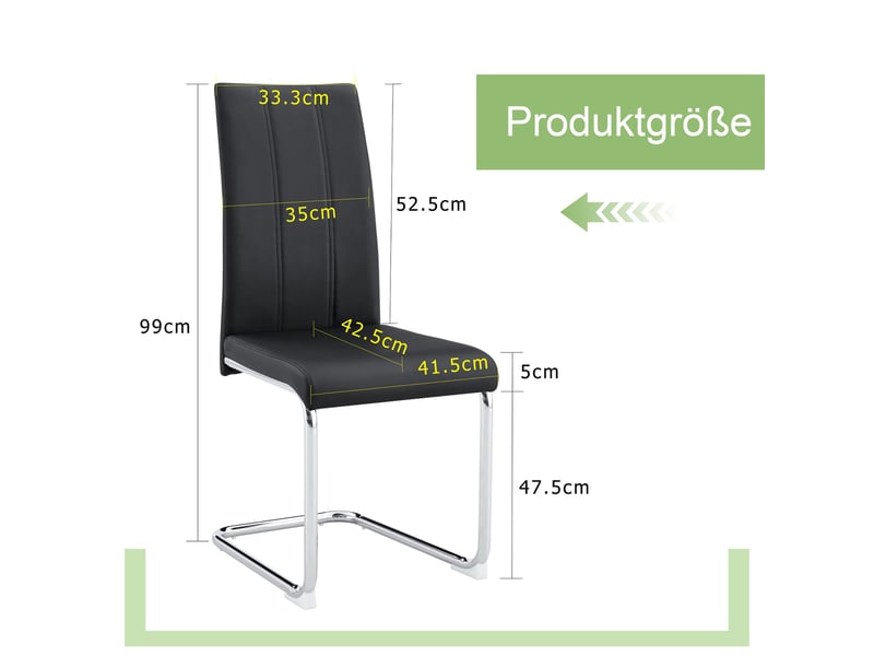 Lot de 4 chaises de salle à manger 41.5x42.5x99cm – chaises cantilever modernes à dossier haut avec métal argenté chromé – simili cuir - noir - Conforama C