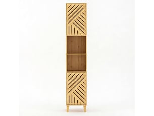 Armoire haute de salle de bain avec 2 portes, 2 niches et étagères réglables, coloris naturel, 32 × 30 × 170 cm