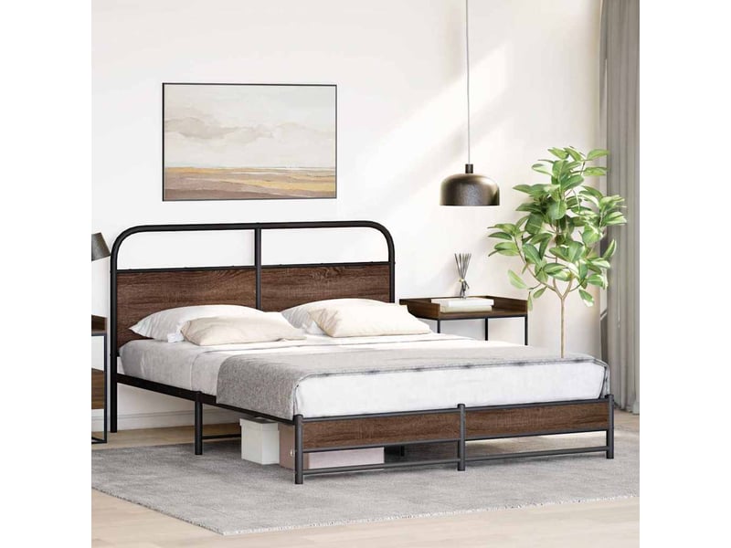  Lit double- lit adulte -  cadre de lit sans matelas 150x200 cm chêne marron  - Conforama C