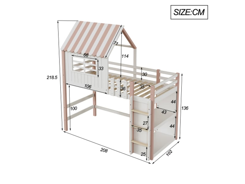  Lit mezzanine 90x200 cm coloris rose bois massif lit enfant rose - Conforama C
