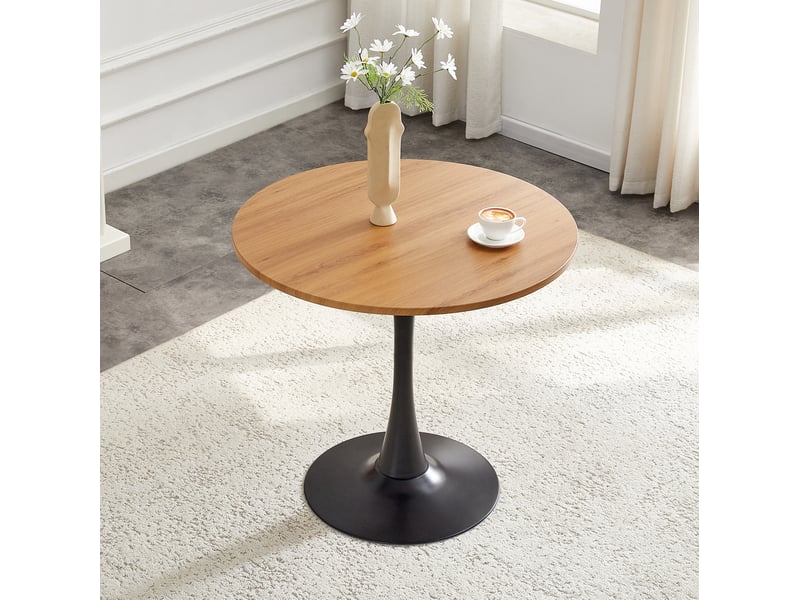  Table de salle à manger ronde en mdf avec pied tulipe en métal, finition bois, pour cuisine et salon, ø 80 cm × h 76 cm  - Conforama B